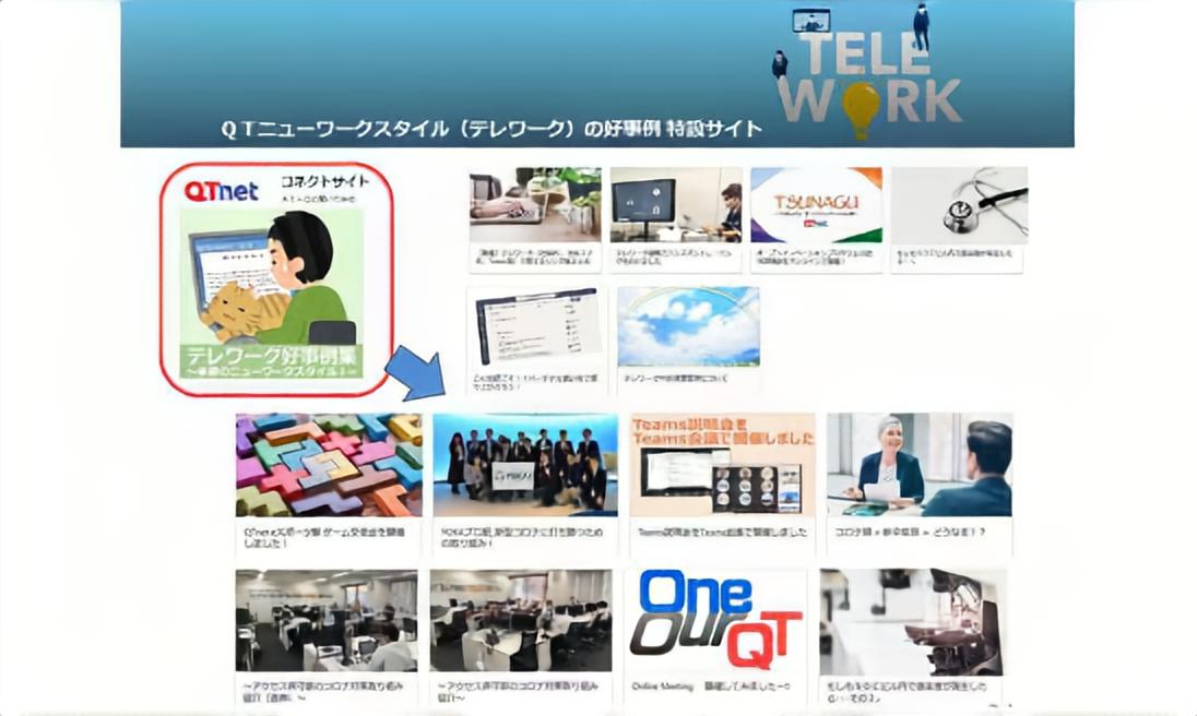 写真：「QTニューワークスタイル（テレワーク）の好事例特設サイト」の画面